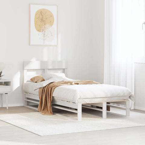 ZNTS Bed Frame without Mattress White 75x190 cm Small Single Solid Wood Pine 850819