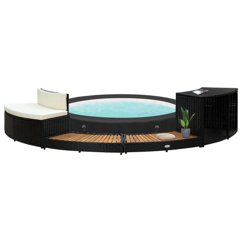 Spa Surround Black Poly Rattan and Solid Acacia Wood 316651