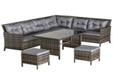 8-Seater Outdoor Couch, Rattan Dining Sofa Set with Wicker Coffee Table and Foot Stool w/ Cushion, T3398P315860