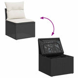 8 Piece Garden Sofa Set with Cushions Black Poly Rattan Acacia 3327514