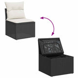 ZNTS 10 Piece Garden Sofa Set with Cushions Black Poly Rattan Acacia 3327416