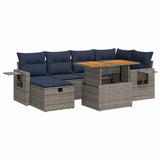 7 Piece Garden Sofa Set with Cushions Black Poly Rattan Acacia 3328034