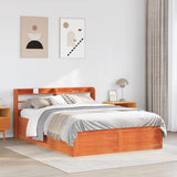 Bed Frame with Headboard Wax Brown 135x190 cm Solid Wood Pine 3307100