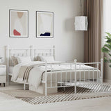Bed Frame White Steel Double Durable Bed Frame Rectangular 353605