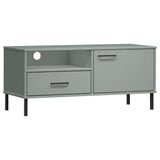 TV Cabinet with Metal Legs Grey Solid Wood Pine OSLO 351022