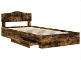 Bed Frame with Drawer Smoked Oak 100 x 200 cm Engineered Wood 3413233