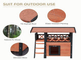 Cat House Outdoor w/ Balcony Stairs Roof, 77 x 50 x 73 cm, Brown T3398P349840