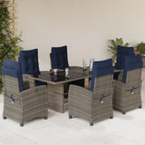 7 Piece Garden Dining Set with Cushions Grey Poly Rattan 3212932