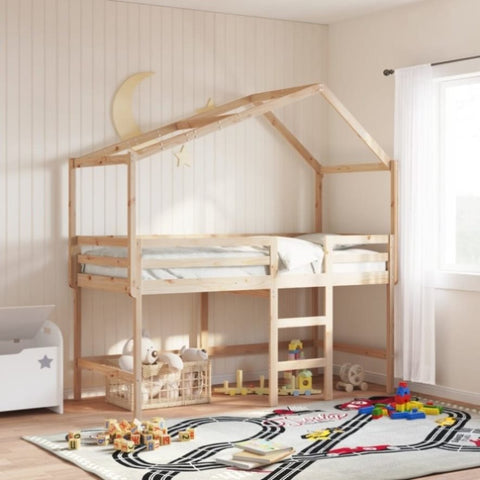 ZNTS Loft Bed with Ladder and Roof without Mattress 80x200 cm 3282066