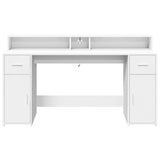 Desk with LED Lights White 160x55x91 cm Engineered Wood 3309429