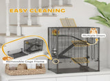 Four-Tier Hamster Cage with Deep Tempered Glass Bottom, Hut, Running Wheel, Food Dish, Water Bottle, T3398P350102