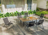 Garden Dining Table, 150 x 90 cm Rectangle Outdoor Table with 5 cm Parasol Hole, Slatted Tabletop T3398P328032