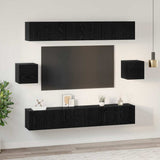TV Cabinet Set Wall-mounted 8 pcs Black Oak Engineered Wood 3393154