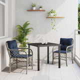 Garden Dining Set with Cushion 3 pcs Grey and Black Rattan 3380246
