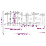 Fence Gate KAMPEN with Spear Top Black 394.5x125 cm Steel 151101