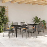 Garden Dining Set with Cushion 7 pcs Grey and Black Rattan 3380825