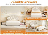 3ft Single Upholstered Bed with Adjustable Chic Petal Headboard, Soft Velvet Bed Frame with 2 N652P296621W