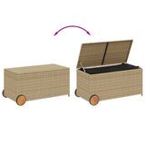 Garden Storage Box with Wheels Mix Beige 190L Poly Rattan 365327
