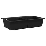 ZNTS Overmount Kitchen Sink Double Basin Granite Black 141675