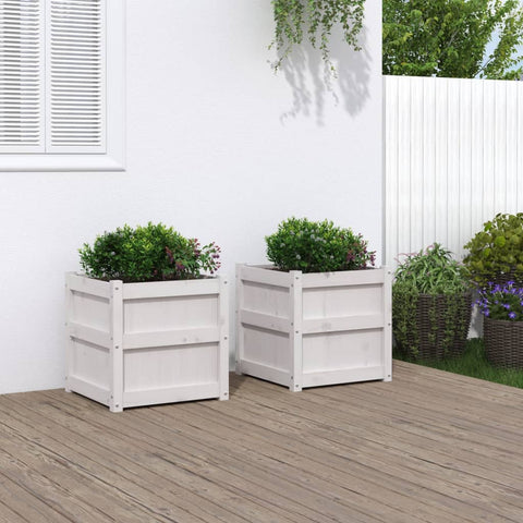 ZNTS Garden Planters 2 pcs White Solid Wood Pine 837417
