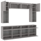 6 Piece TV Wall Cabinet Set with LED Lights Grey Sonoma 3216802