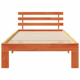 Bed Frame with Headboard Wax Brown 100 x 200 cm Solid Pine Wood 872625