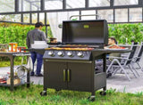 4 Burner Gas BBQ Grill Outdoor Portable Barbecue Trolley w/ Warming Rack, Side Shelves, Storage T3398P320134