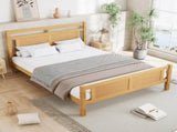 Wooden bed, 4ft6 double bed 135190cm, MDF with rattan paper, Sturdy bed slats, PineMDFPlywood, N604P353108N