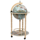 ZNTS Globe Bar Wine Stand Eucalyptus Wood Blue 320906
