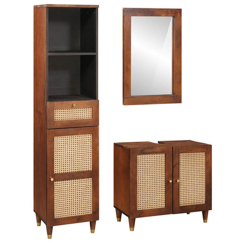 Bathroom Furniture with Door 3 pcs 38 x 33 x 160 cm Solid Mango Wood 3310172