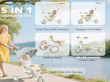 5 in 1 Kids Trike with Adjustable Toddler Tricycle with Push Handlebar, Adjustable T3398P378916