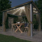 Gazebo with Curtain&LED String Lights 3x3 m Taupe Aluminium 3070334