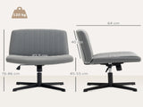 Armless Office Chair No Wheels, Linen Fabric Criss Cross Legged Desk Chair with Wide Seat, Thick T3398P377850