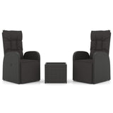 ZNTS 3 Piece Garden Lounge Set Black Poly Rattan&Steel 3157672