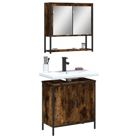 ZNTS 2 Piece Bathroom Furniture Set Smoked Oak Engineered Wood 3214662