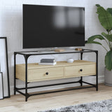 TV Cabinet with Glass Top Sonoma Oak 98x35x51 cm Engineered Wood 846065