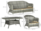 Four-Piece Rattan Set, with Glass-Top Table - Grey T3398P325108