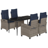 5 Piece Garden Dining Set with Cushions Grey Poly Rattan 3212866