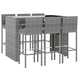 7 Piece Garden Bar Set with Cushions Grey Poly Rattan 3203948