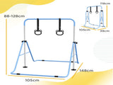 Adjustable Height, Foldable Kids Gymnastics Bar w/ Non-slip Rubber Floor Rings, for 3 Years, Blue T3398P378985