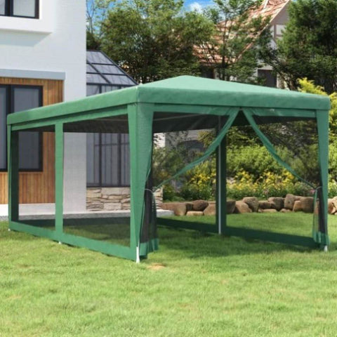 ZNTS Party Tent with 6 Mesh Sidewalls Green 3x6 m HDPE 319238