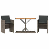 3 Piece Bistro Set with Cushions Grey Poly Rattan 365067