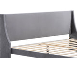 Double Bed Velvet Grey 4FT6 Upholstered Bed with Winged Headboard, Wood Slat Support WF284398AAG