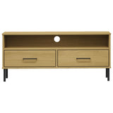 TV Cabinet with Metal Legs Brown Solid Wood Pine OSLO 351024