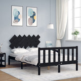 Bed Frame without Mattress Black Double Solid Wood Pine 3193445