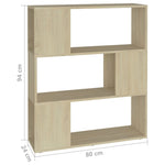 Book Cabinet Room Divider Sonoma Oak 80x24x94 cm Engineered Wood 809128