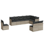 ZNTS 10 Piece Garden Sofa Set with Cushions Light Grey Poly Rattan 3217802