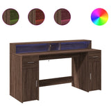 Desk with LED Lights Brown Oak 160x55x91 cm Engineered Wood 3309435