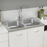 Kitchen Sink with Double Basins Silver 800x500x155 mm Stainless Steel 147234