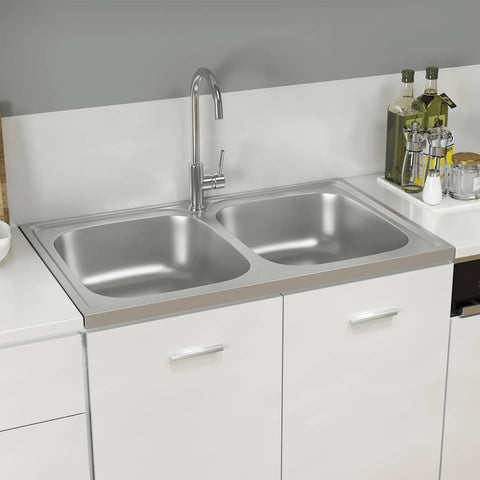 Kitchen Sink with Double Basins Silver 800x500x155 mm Stainless Steel 147234